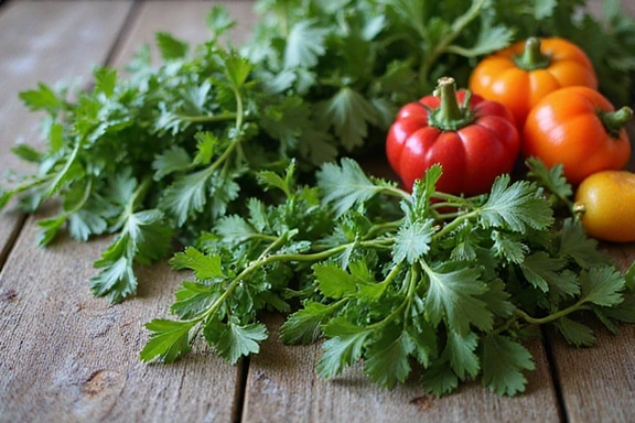 Fresh herbs and organic vegetables arranged aesthetically, promoting healthy eating